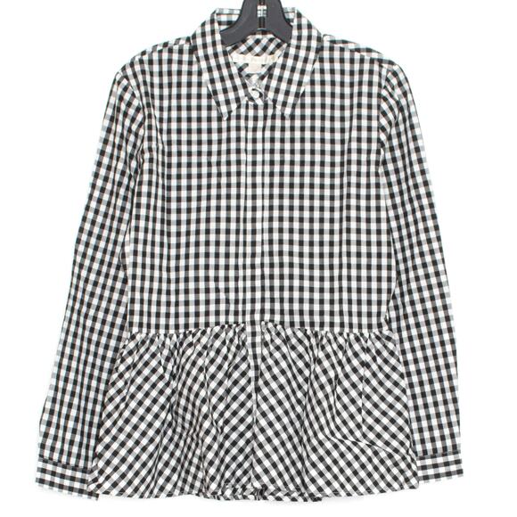 Boston Proper Tops - NWOT Boston Proper Womens Top Hidden Button Up Peplum Gingham Black White 10 FD